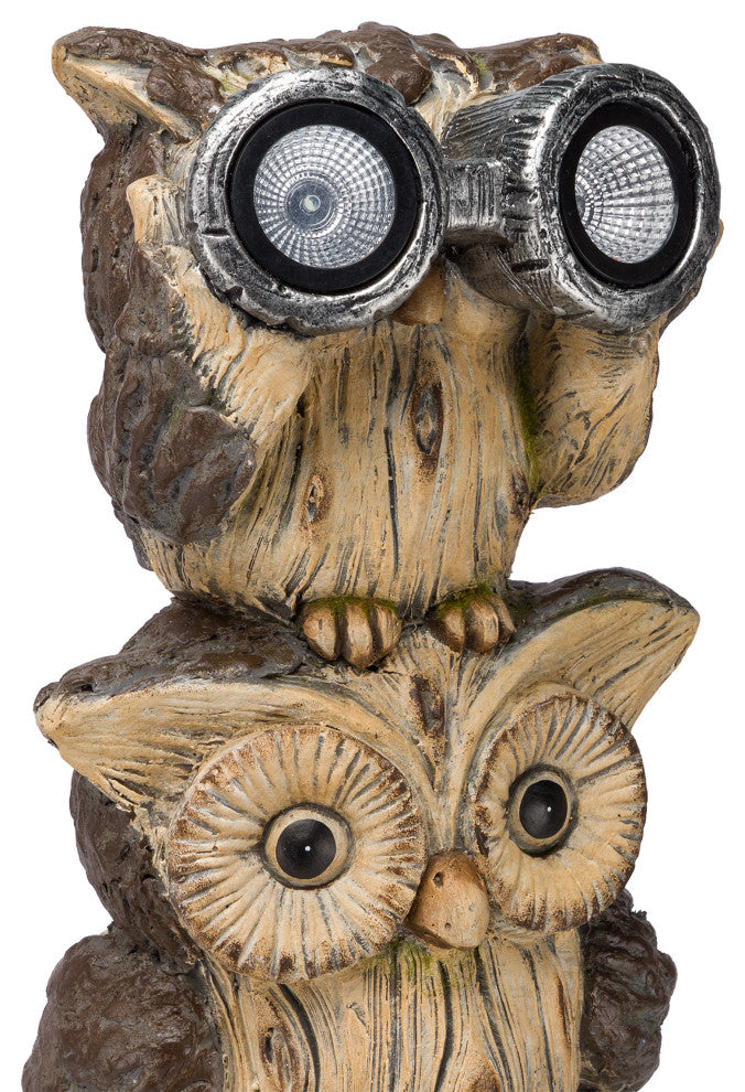 Solar 3-Stacked Binocular Owls Statue with LED Lights