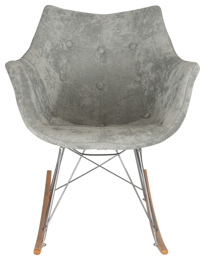 Upholstered Accent Rocking Chair, Velvet With Ash Wood Legs, French Silver