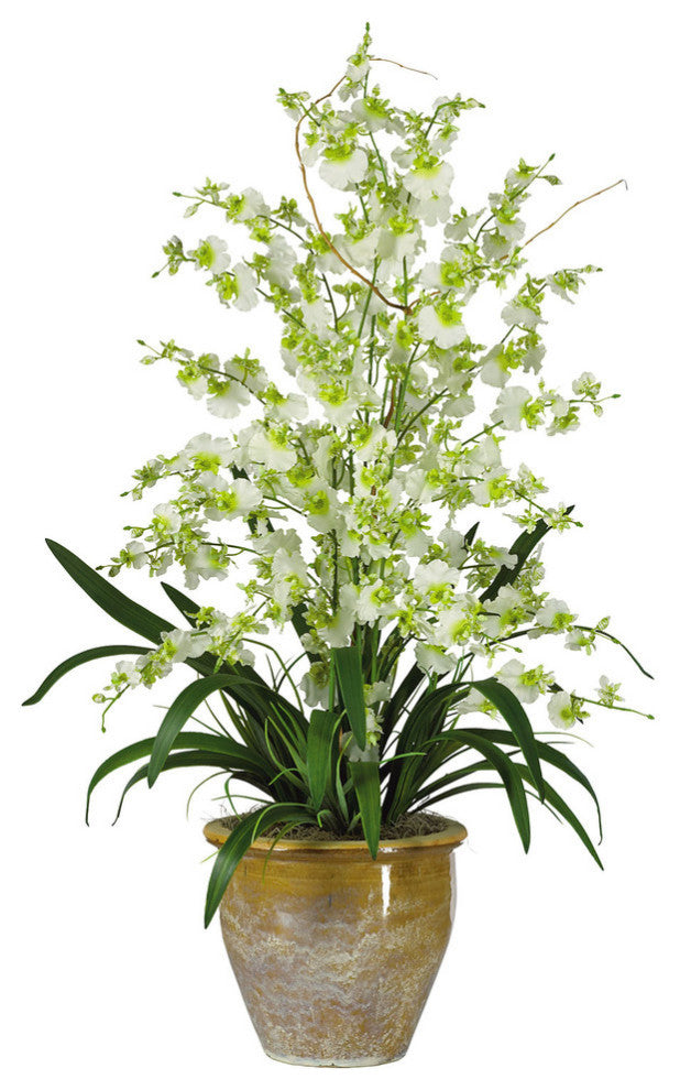 Triple Dancing Lady Silk Flower Arrangement, Green