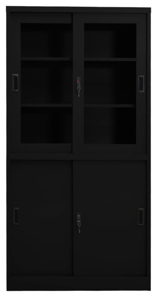 Vidaxl Office Cabinet With Sliding Door Black 35.4"x15.7"x70.9" Steel