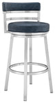 40" Blue Faux Leather And Iron Swivel Low Back Bar Height Chair