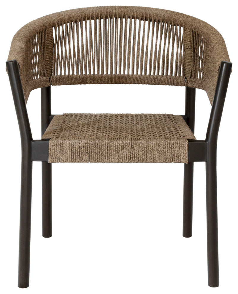 Doris Outdoor Patio Dining Chair, Dark Eucalyptus Wood Truffle Rope, Set of 2