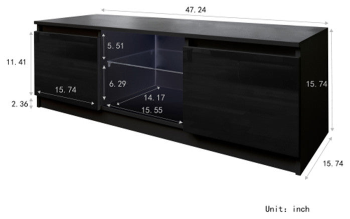 Black TV Stand with LED Lights Two drawers TV Cabinet