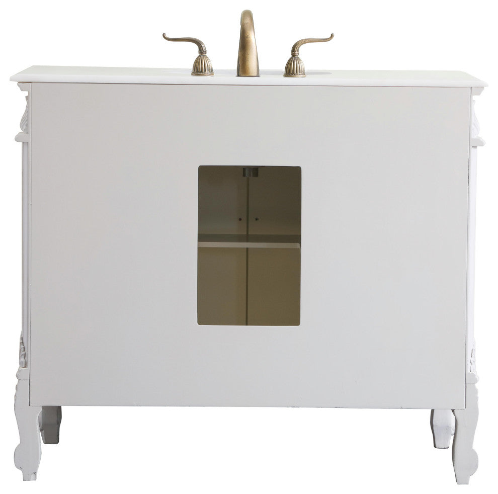 42" Single Bathroom Vanity, Antique White With Ivory White Engineered Marble