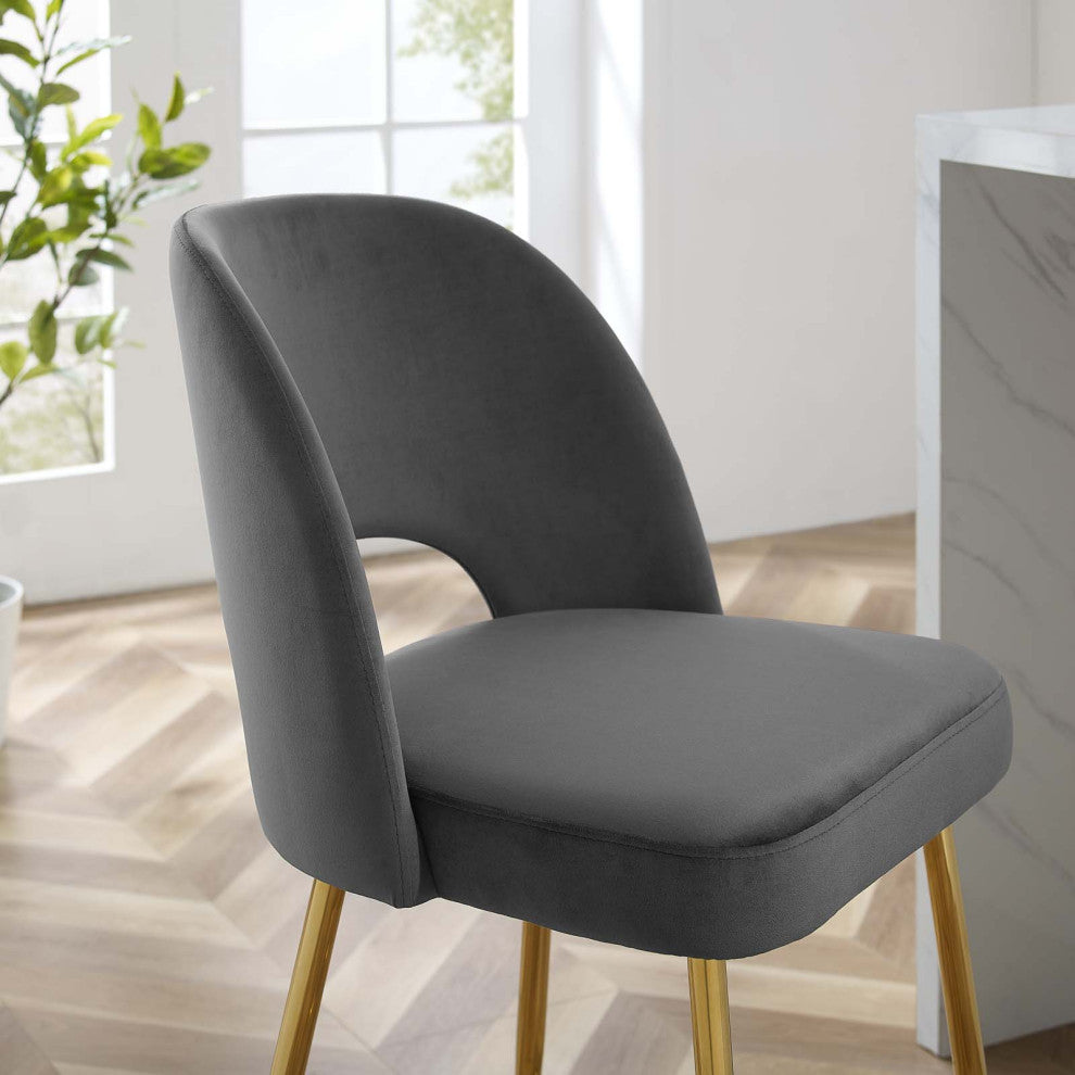 Counter Stool Chair, Velvet, Metal, Dark Gray, Modern, Bar Pub Cafe Bistro
