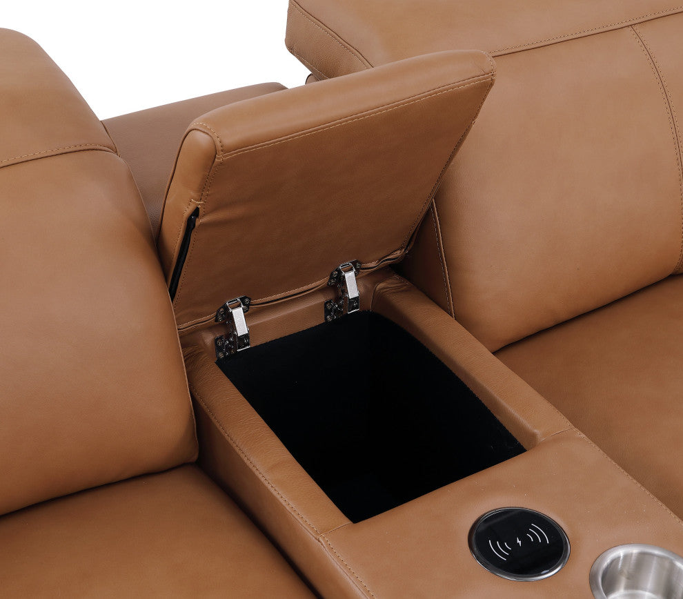 Federico 8-Piece Top Grain Italian Leather U Sectional-4 Power Recliners, Cognac