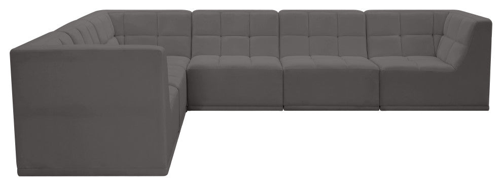 Relax Velvet Upholstered 6-Piece L-Shaped Modular Sectional, Grey