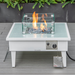 Leisuremod Walbrooke Patio Square Fire Pit Table With Aluminum Frame, White