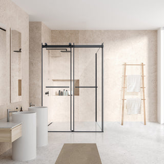 Frameless Exposed Roller Shower Enclosure, Matte Black, 52" W X 76" H