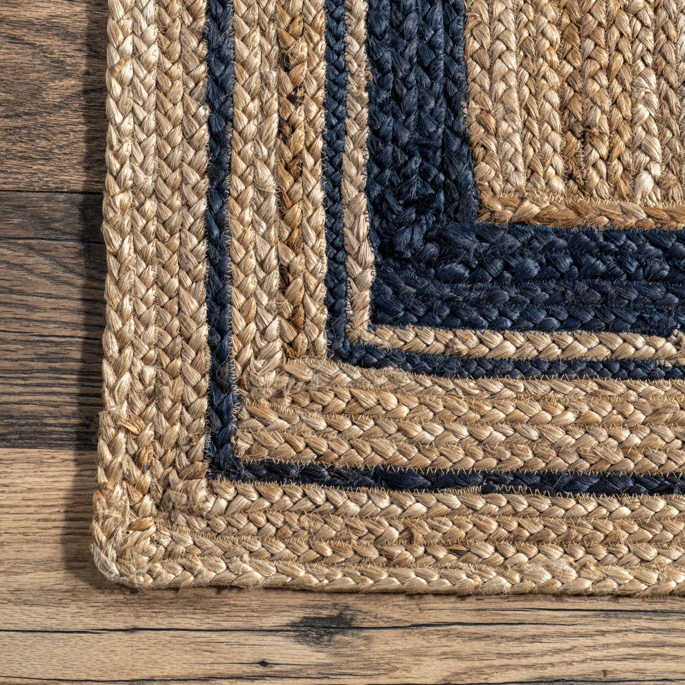 Nuloom Jute Braided Border Area Rug, Navy 6'round