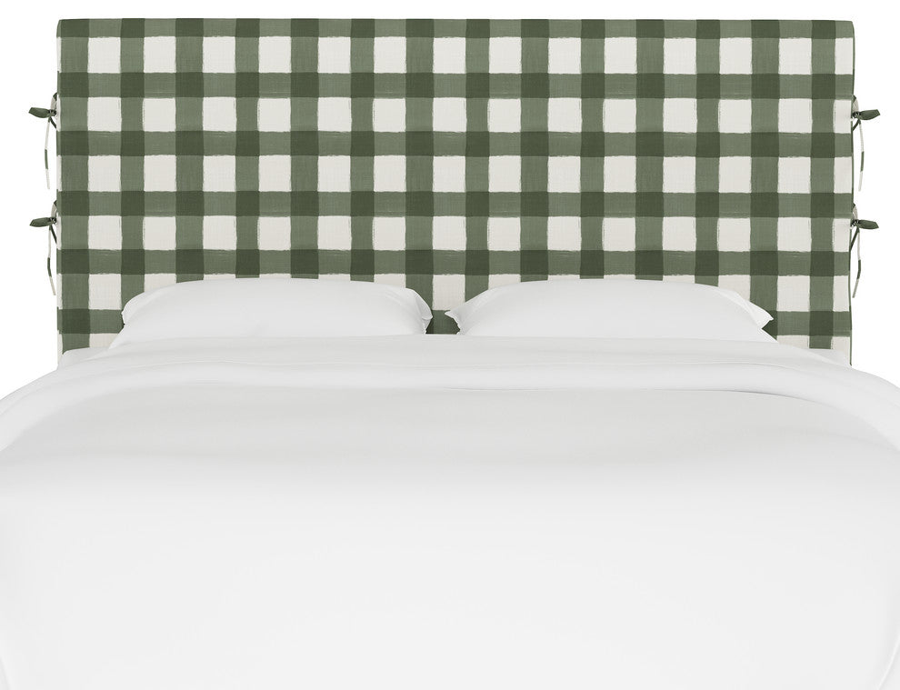 Bern King Slipcover Headboard With Ties, Buffalo Square Sage