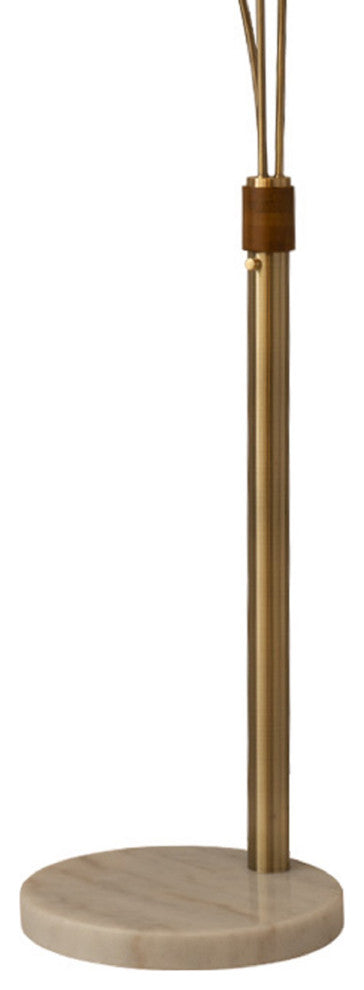 Santa Clara Bone Porcelain 3 Light Arc Floor Lamp -85", Weathered Brass & Walnut