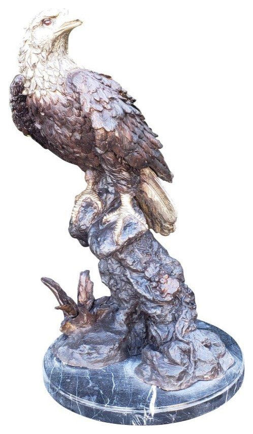 Large Eagle Bronze Statue Mounted on Marble -  Size: 21"L x 23"W x 35"H.