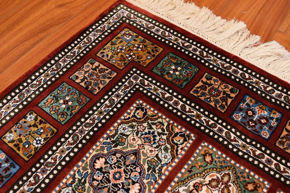 6'x4' Red Tabriz Pure Silk Area Rug Carpet Tree of Life Oriental Hand Knotted