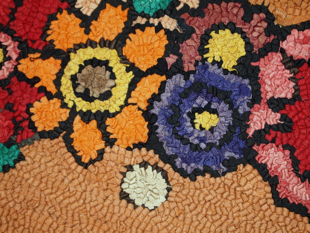 Handmade Vintage American Hooked Rug 2'x3', 61cmx91cm 1940s