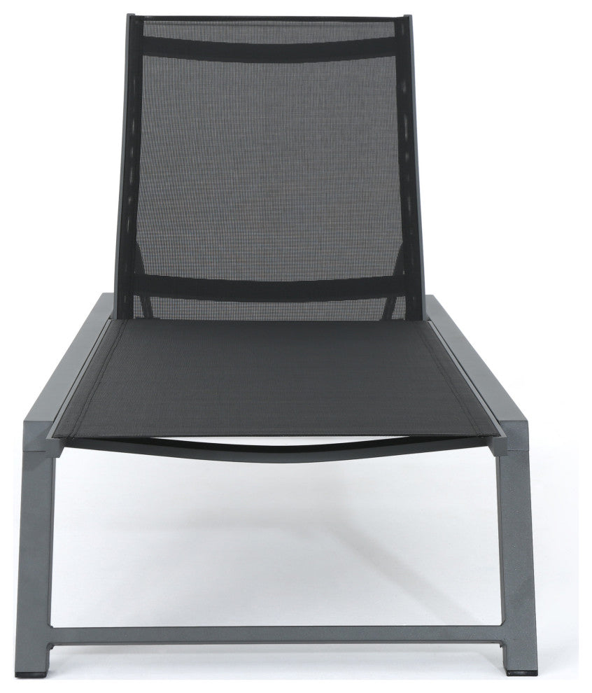 GDF Studio Mesa Outdoor Chaise Lounge With Aluminum Frame, Black Mesh/Gray, Set of 2