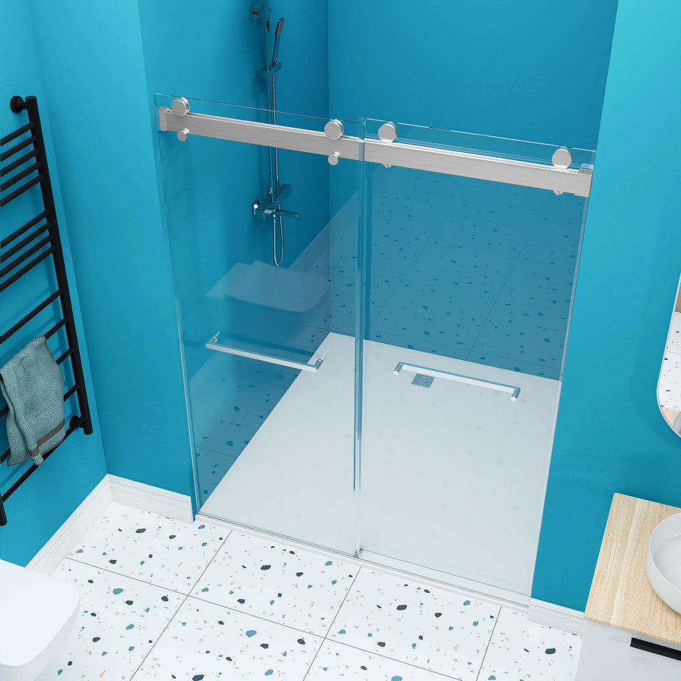 72" W x 79" H Double Sliding Frameless Shower Door, Brushed Nickel;, 72" X 79";