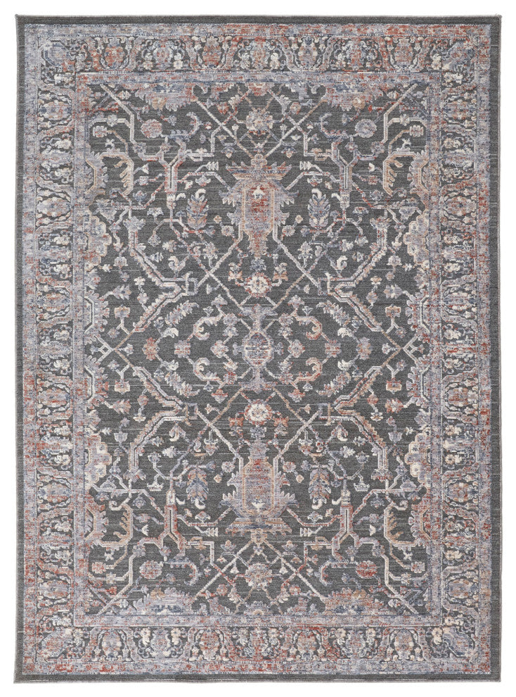 Weave & Wander Sybil Transitional Oriental Style Rug, Charcoal/Blue/Red, 7' - 10