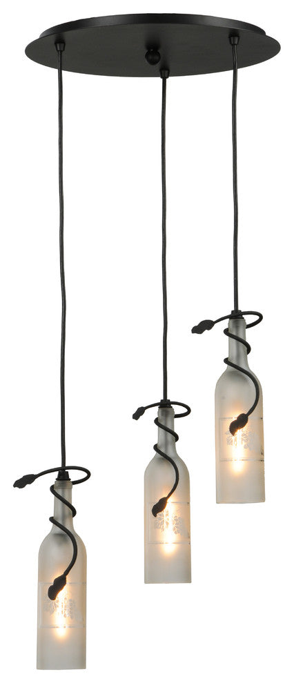 16W Tuscan Vineyard Etched Grapes 3 LT Wine Bottle Cascading Pendant