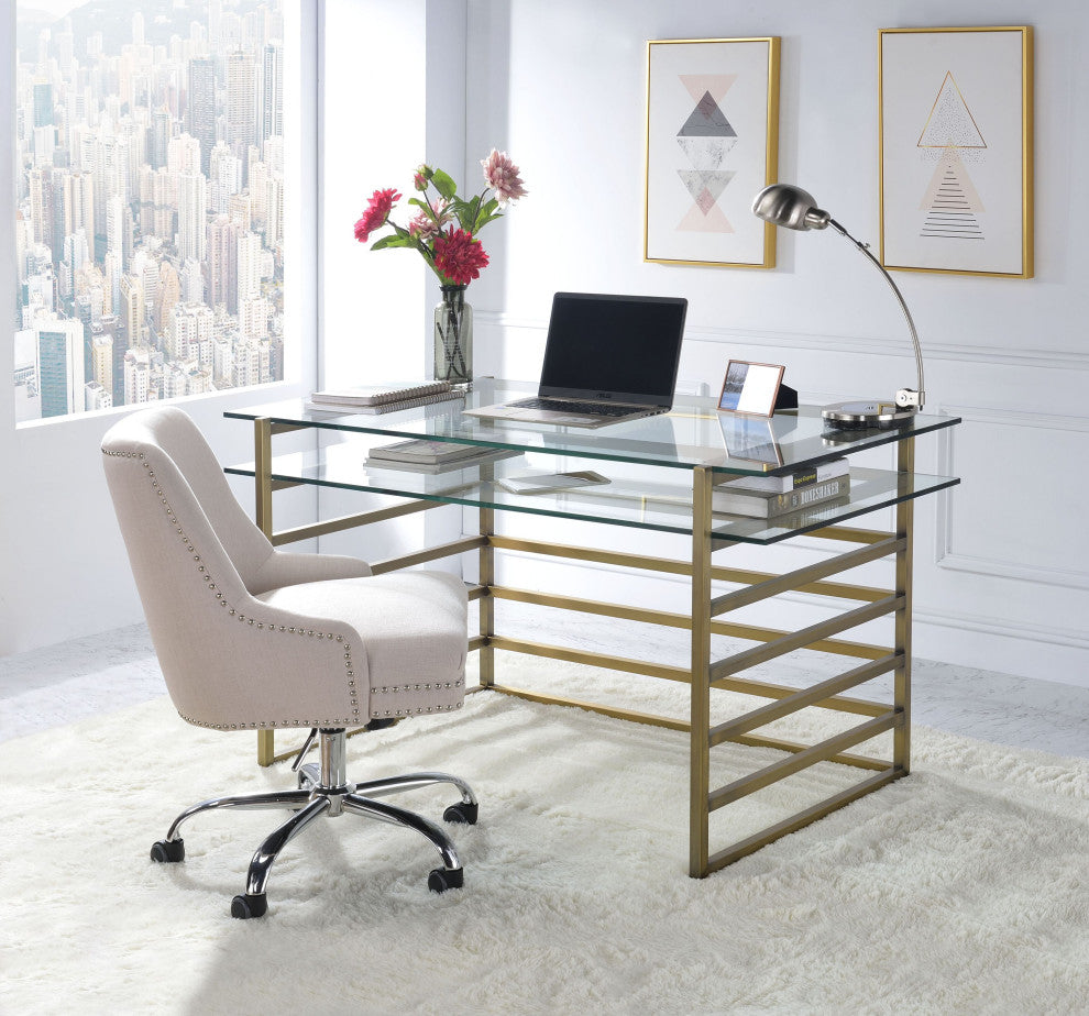 Shona Desk, Antique Gold and Clear Glass