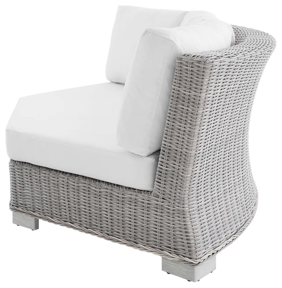 Sofa Corner Chair, Sunbrella, Round, Rattan, Wicker, Gray White, Outdoor