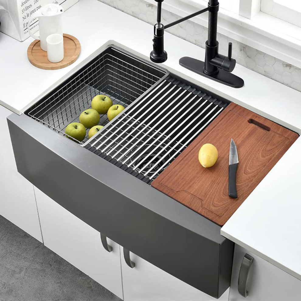 Matte Black Stainless Steel 33 in. Single Bowl Farmhouse Apron Kitchen Sink with