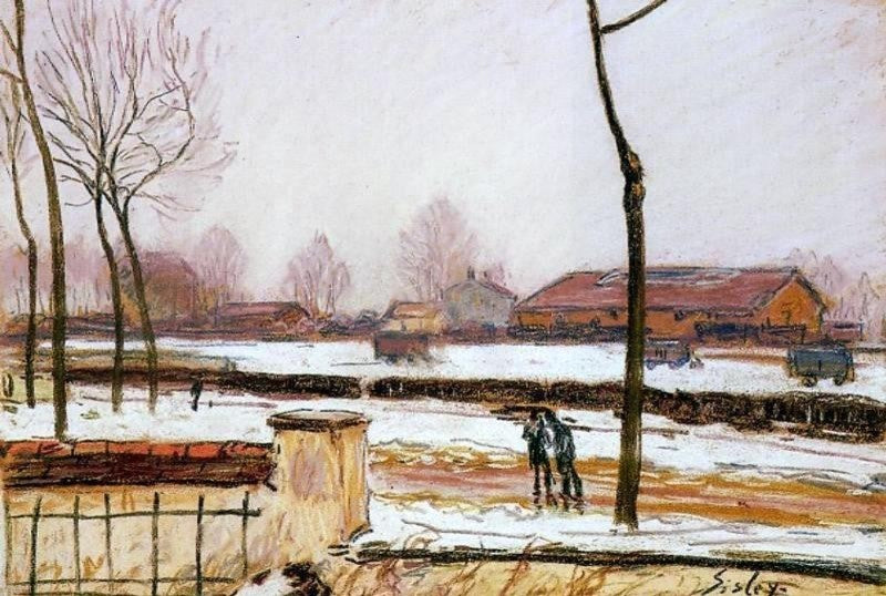 Alfred Sisley Winter Landscape Moret, 18"x27" Wall Decal Print