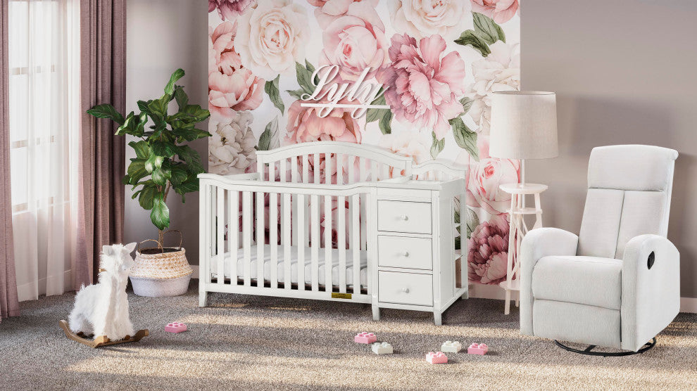 Kali 4-in-1 Convertible Crib, White, With Changer (3 Drawers)