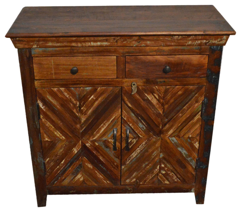Reclaimed  Rustic Free Standing Console Storage Cabinet with Drawers