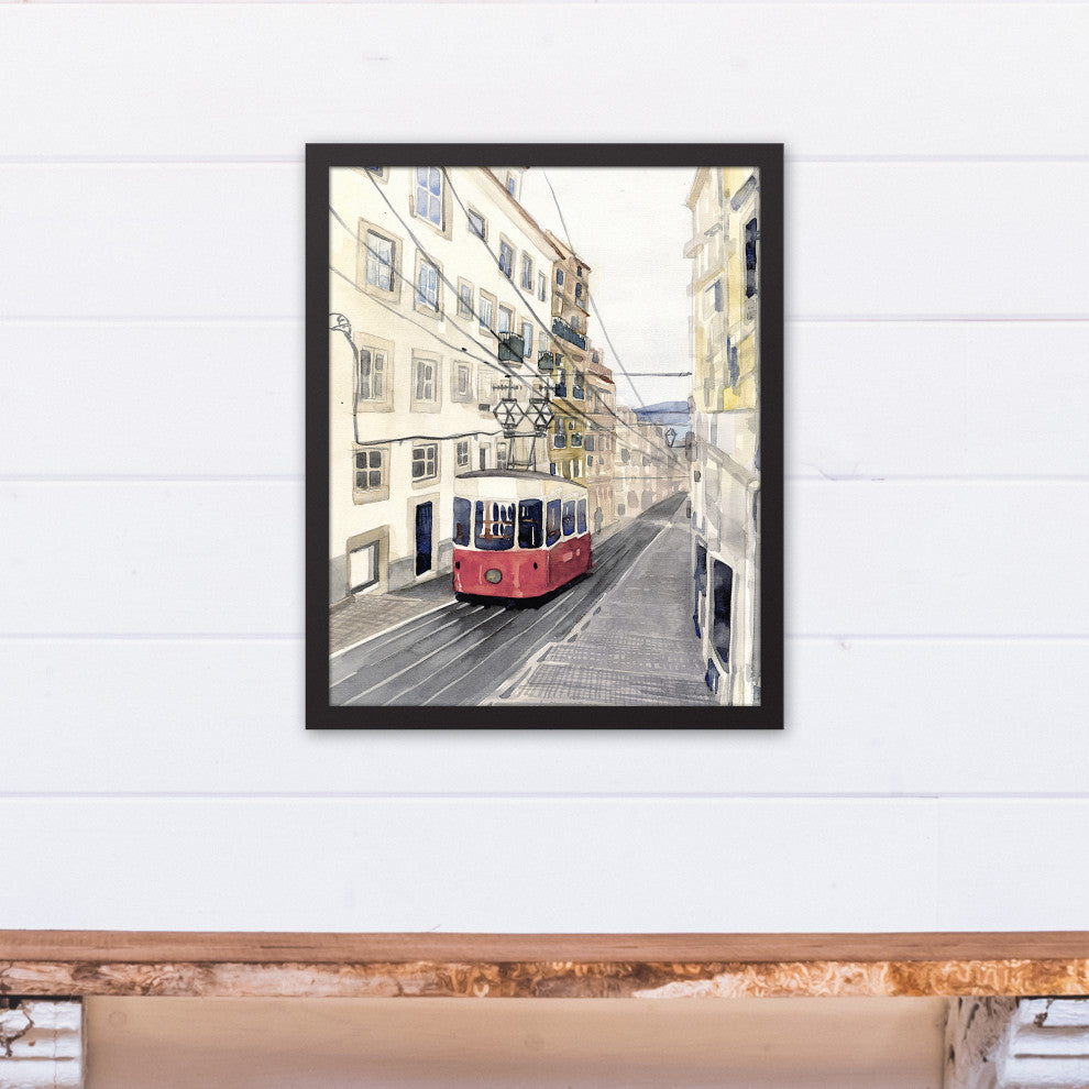 Streetcar Scene 16x20 Black Framed Canvas