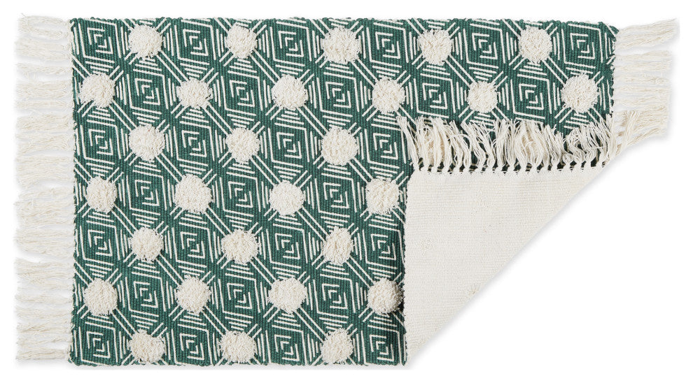Teal Diamond Printed Off-White Hand-Loomed Shag Rug 2x3 ft.