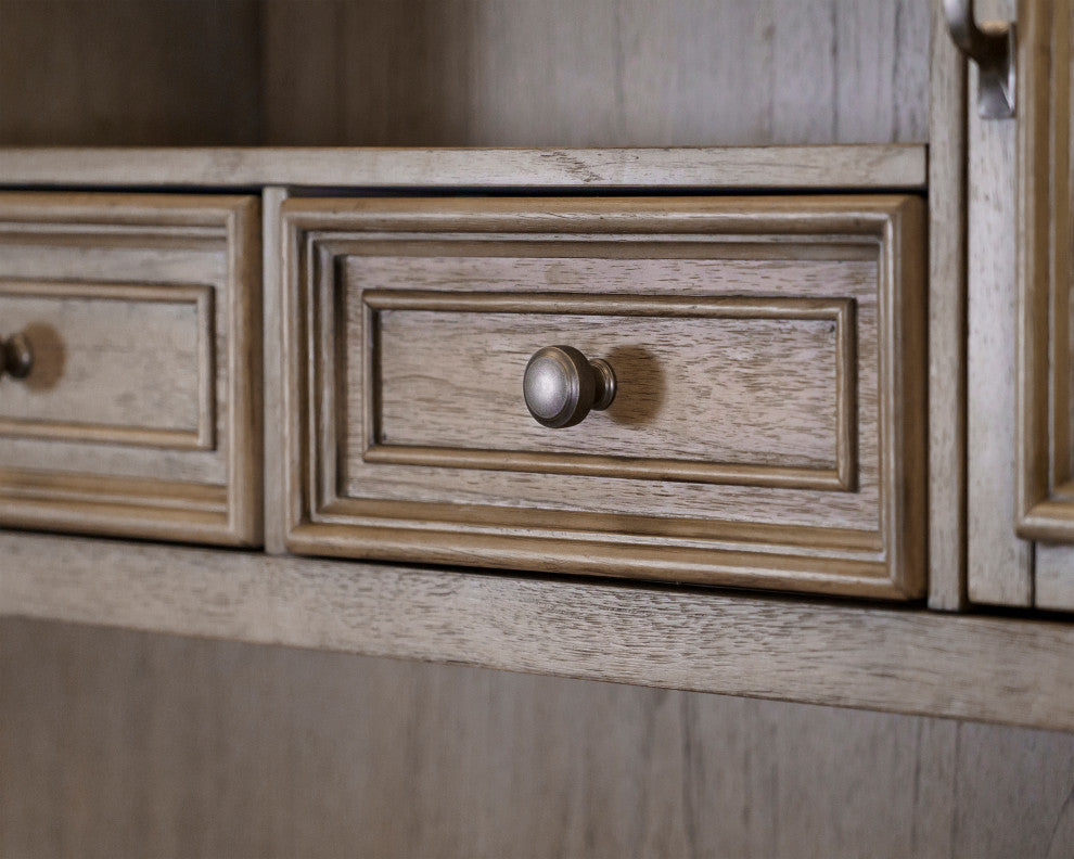 Traditional Wood Hutch With Glass Doors Fully Assembled Light Brown