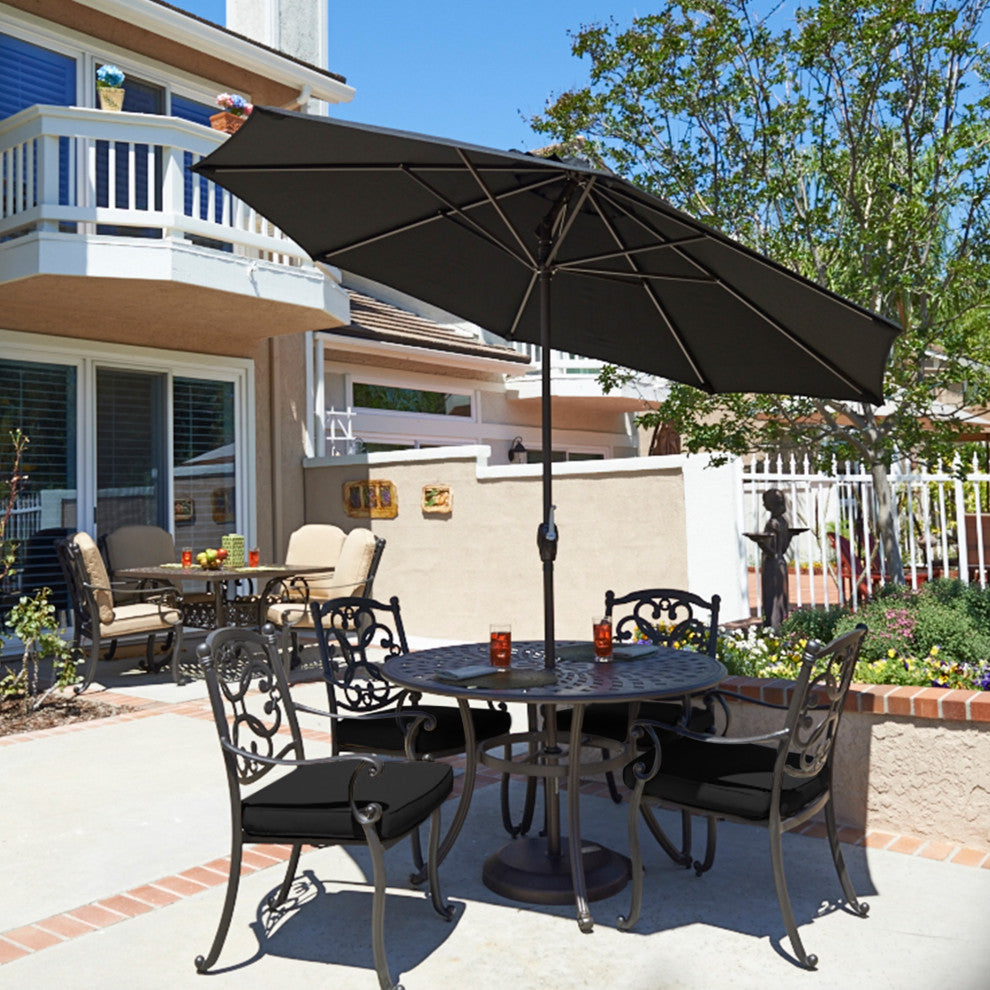 9' Bronze Auto-tilt Crank Lift Aluminum Umbrella, Olefin, Black
