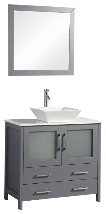 36" Bathroom Vanity With Matching Mirror, Dark Gray