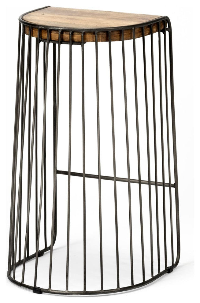Wood and Metal Wire Design Counter Stool