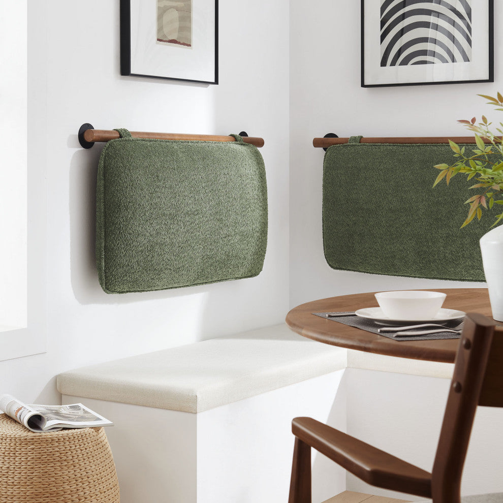 Anela Wall-Mounted Chenille Upholstered Twin Headboard, Sage Walnut