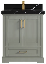 Boston 30 Single Sink Bath Vanity in Evergreen 2" Calacatta Black