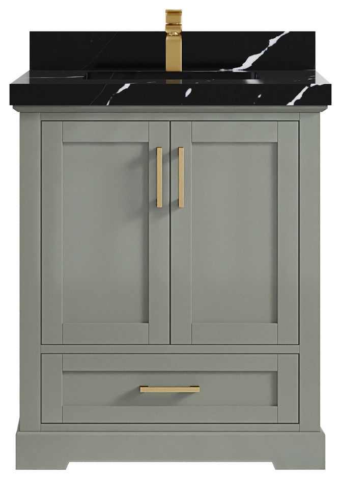 Boston 30 Single Sink Bath Vanity in Evergreen 2" Calacatta Black
