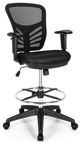 Costway Mesh Drafting Chair Office Chair w/Adjustable Armrests & Foot-Ring