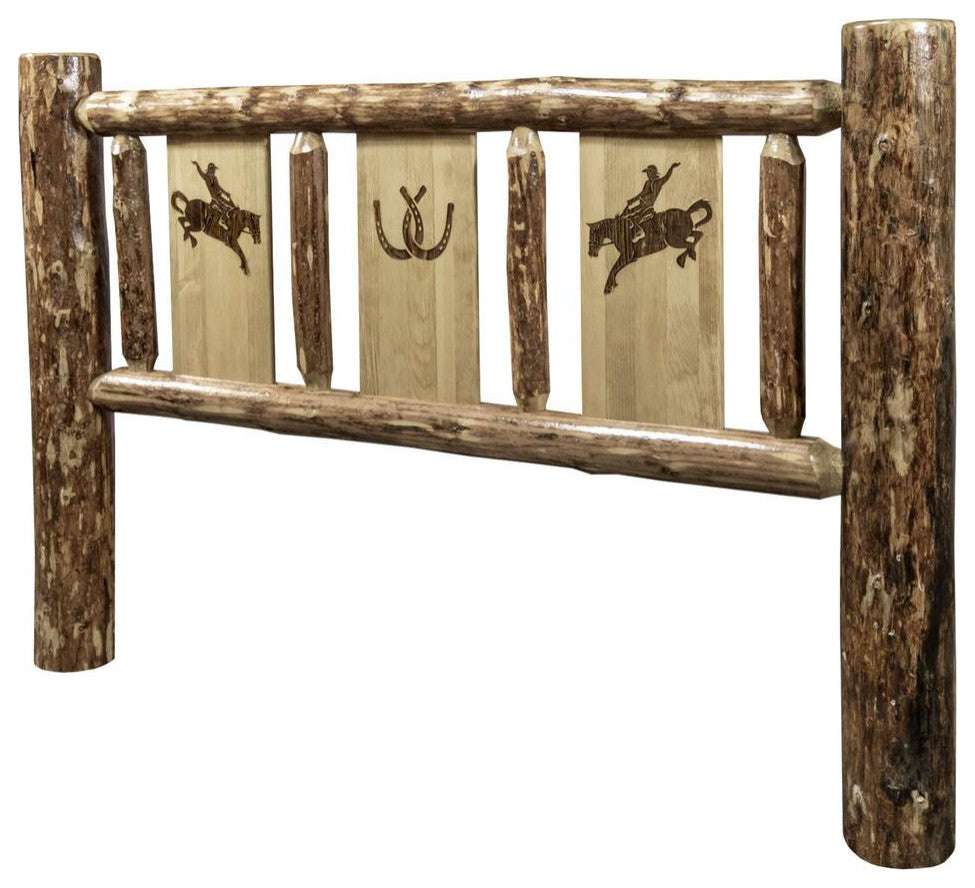 Glacier Country Collection Twin Headboard w/ Laser Engraved Bronc Design