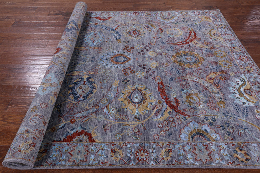 Sickle Leaf Design Persian Wool and Silk Hand Knotted Rug 6' 3" X 9' 3" Q6075