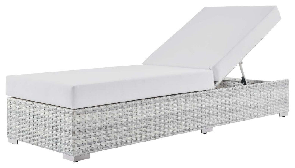 Lounge Chair Chaise, Rattan, Wicker, Gray White, Modern, Outdoor Patio Cafe