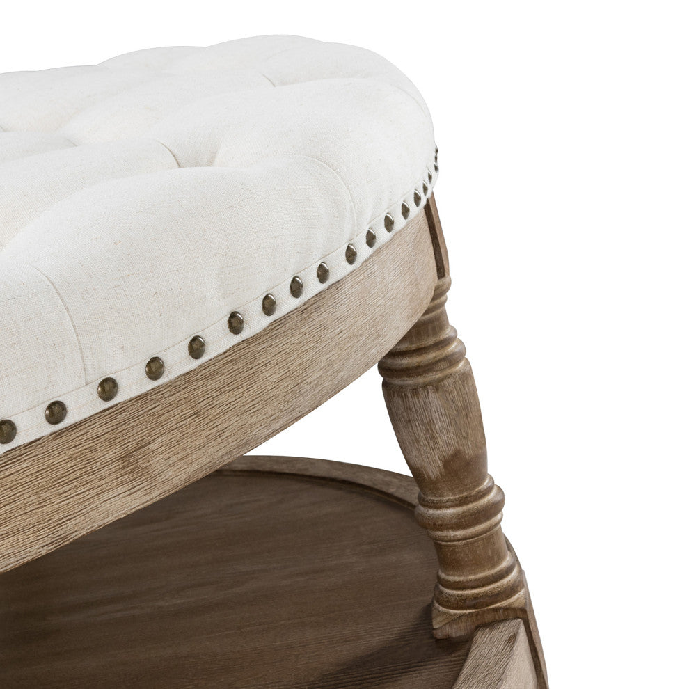 36" Wide Tufted Round Cocktail Ottoman With Storage, Ivory