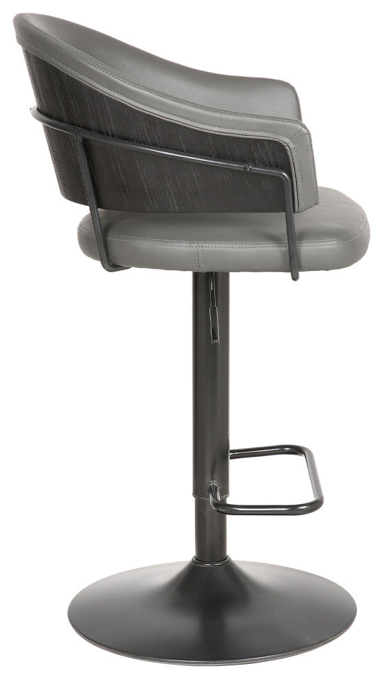 Brody Adjustable Gray Faux Leather Swivel Barstool, Black Powder Coated Finish