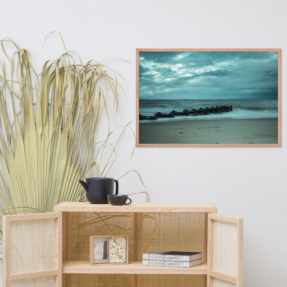 Blue Morning at Rehoboth Coastal Landscape Framed Photo Paper Wall Art Prints, Red Oak, 24" X 36"