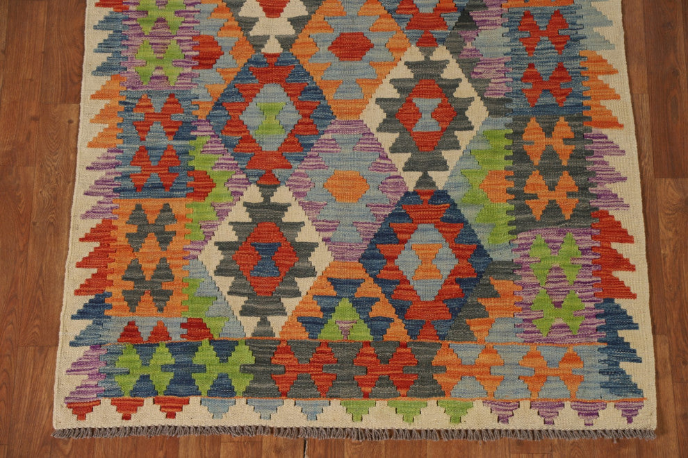 Geometric Kilim Oriental Wool Rug 4x6