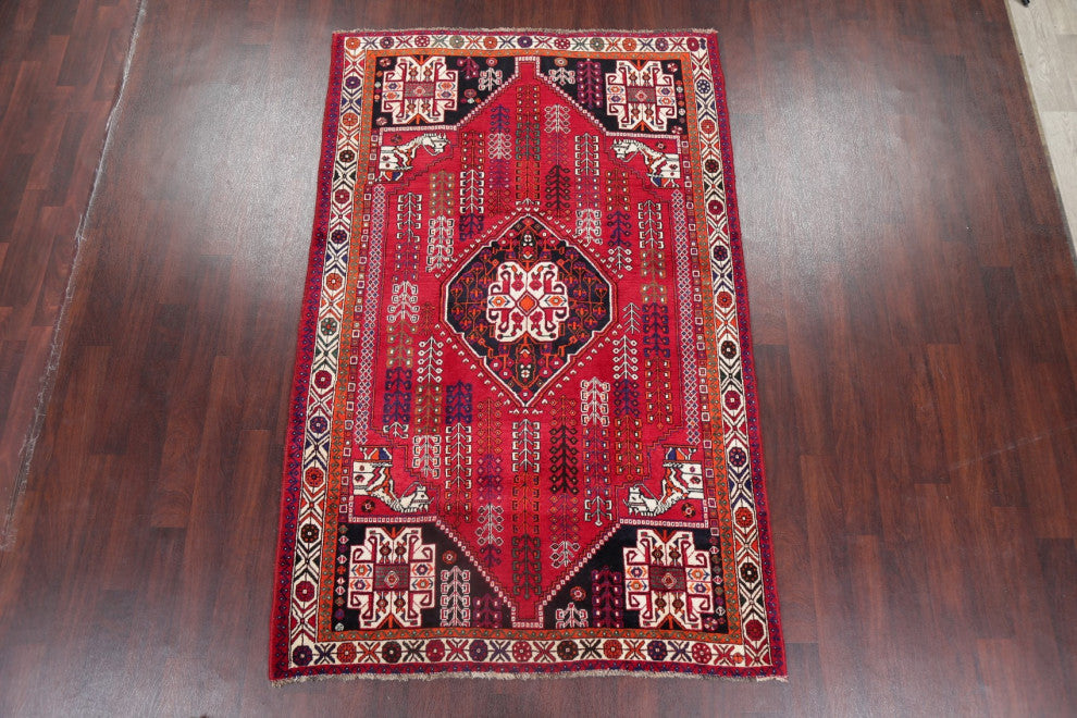 Consigned, Oriental Hand Made Vintage-Style Persian Area Rug, Red, 5x8