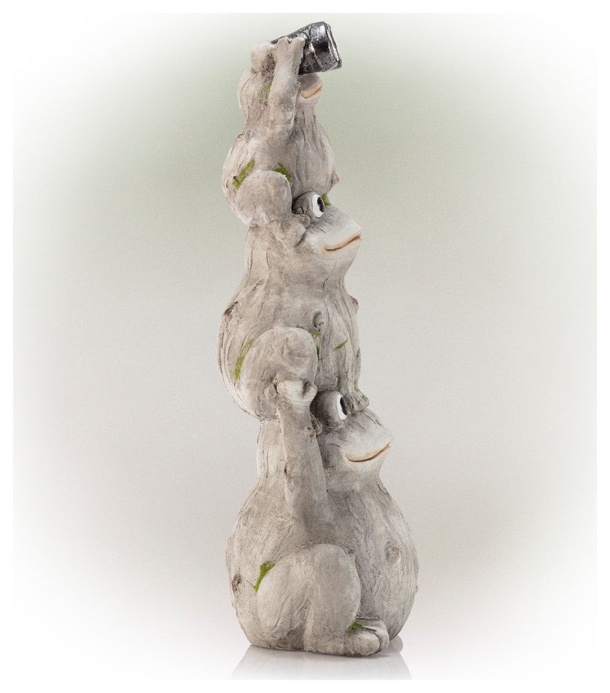 Alpine Solar Three Stack Frogs Statue with LED Light, 24"