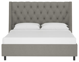 Williams California King Nail Button Diamond Wingback Platform Bed, Linen Gray