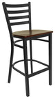 Dyersburg 29" Metal Barstool Black Full Ladder Back, Mahogany Wood Seat
